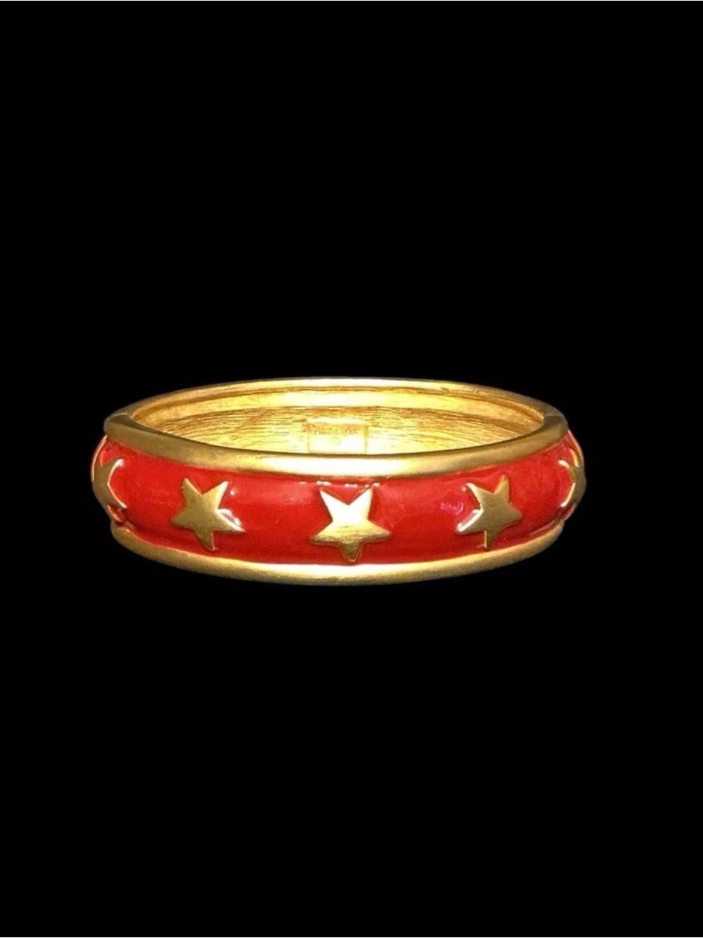 Ann Taylor Red Enamel Gold Tone Star Hinged Bangle Bracelet Signed